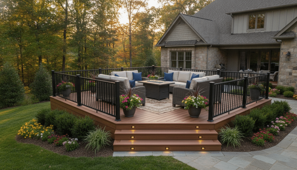 Beautiful completed custom deck design by Knoxville Deck Builders Beautiful completed custom deck design by Knoxville Deck Builders
