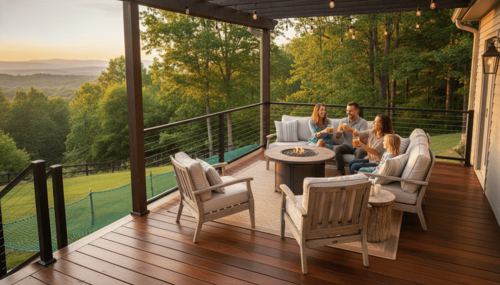 Beautiful restored deck in Knoxville Tennessee after professional deck repair and refinishing by Knoxville Deck Builders Beautiful restored deck in Knoxville Tennessee after professional deck repair and refinishing by Knoxville Deck Builders