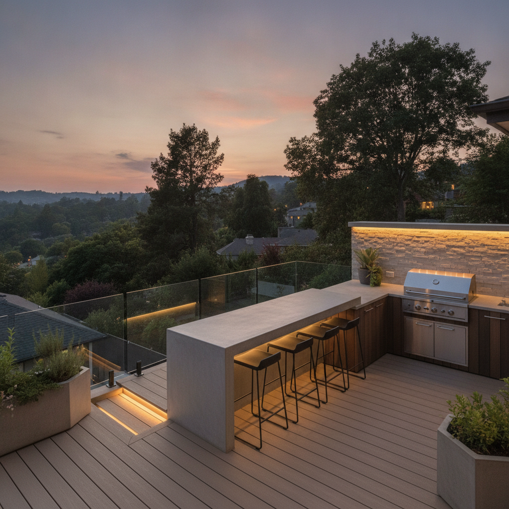 Knoxville Deck builders deck renovation showing modern outdoor kitchen integration in Knoxville deck